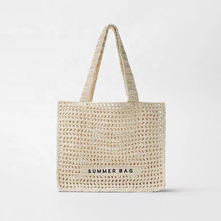 2023 Hot sale summer woman crochet letter straw paper handbag shoulder women tote beach bags