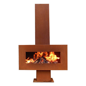 Corten Steel Outdoor Garden Fire Pit with Wooden Burning Feature Elegant Chimeneas Design