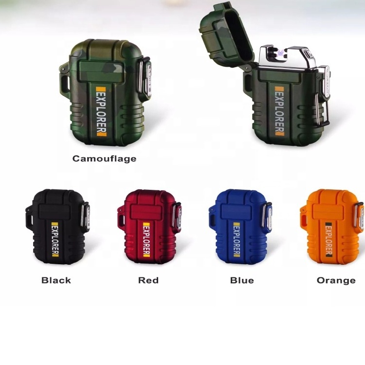 USB Rechargeable Electric Waterproof Plasma Lighter Double Arc Outdoor Camping and Hiking Windproof Lighter