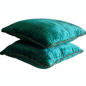 Royal Peacock Green Throw Pillows Cover, Solid Color Bead Cord, Crushed Velvet cushion cover