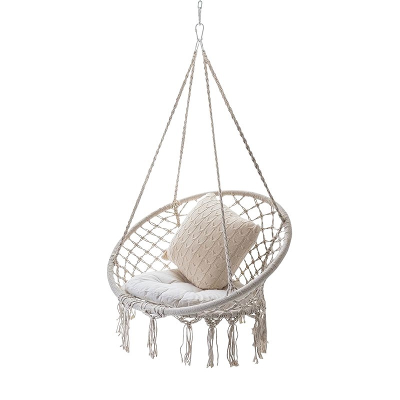 New Style High Quality Premium Outdoor Indoor Woven Swing Chair Patio Swing Chair With Cushion Hammock Macrame Swing