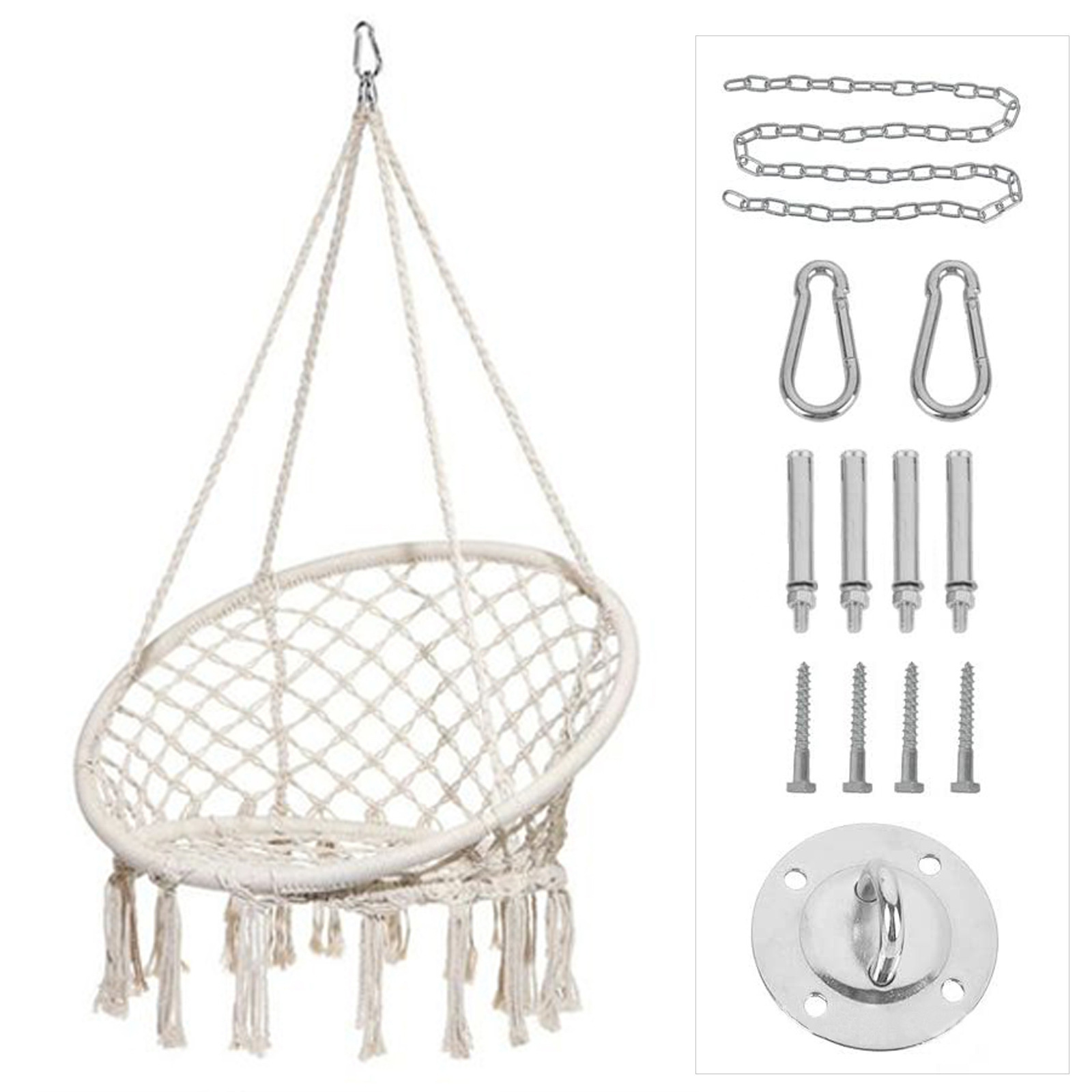 Outdoor Indoor Home Stay Cotton Rope Hanging Chair Garden Hanging Basket Balcony Cradle Fringe Swing Hammock