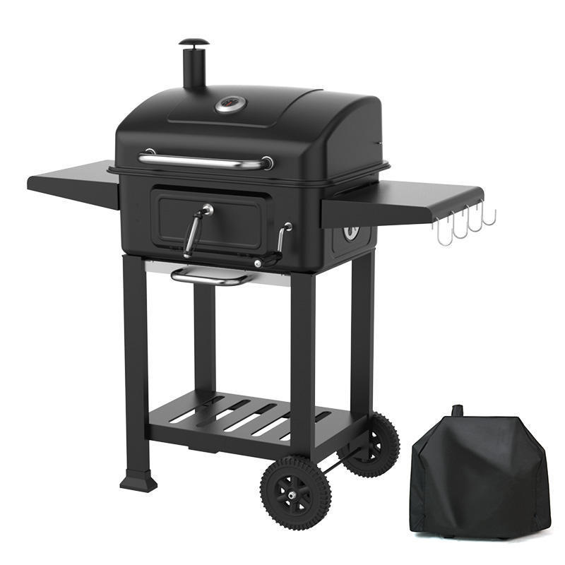 Garden charcoal barbecue grill Adjustable height smoker with Chimney camping outdoor kitchen cart  trolley bbq grills