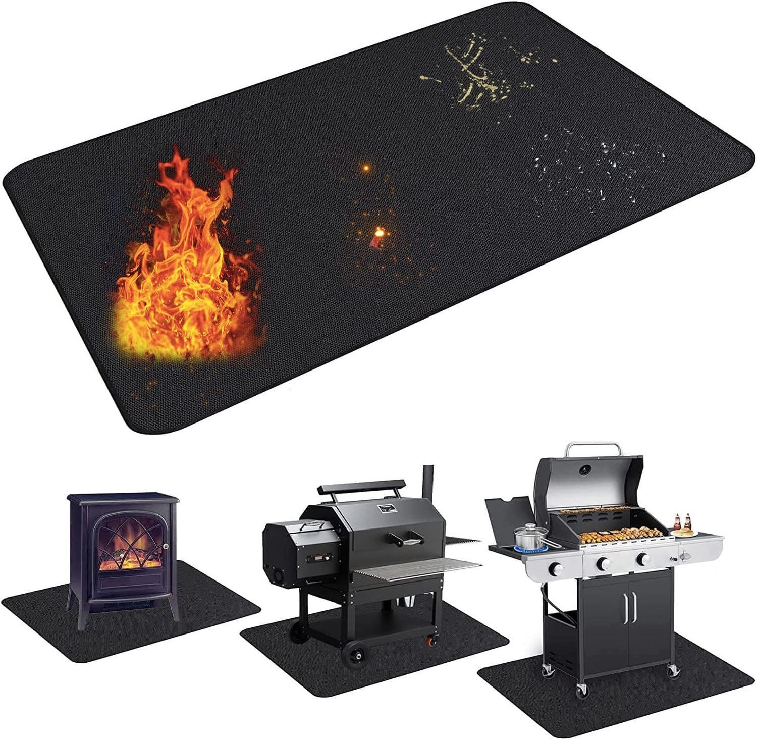 Outdoor Grill Under Grill Mat Double-Sided Fireproof Grill Pad Fire Pit BBQ Mat