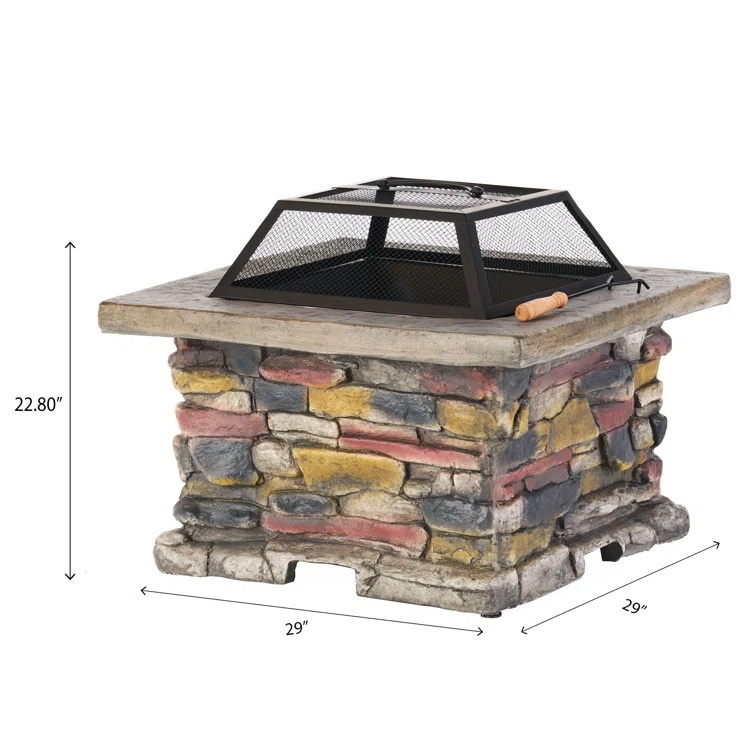 Large Square Stone Wood Burning Outdoor Fire Pit Table