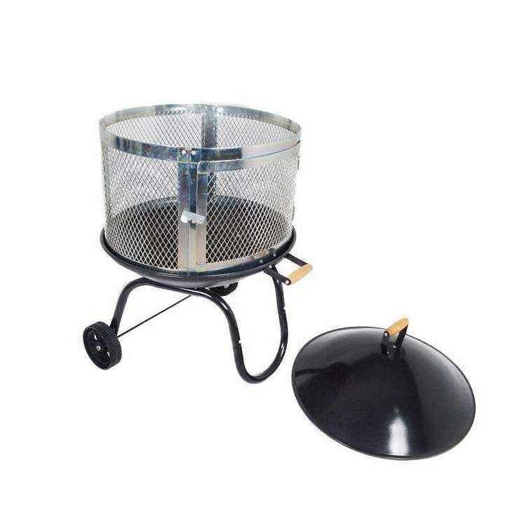 Easy To Move Two Wheels Black Wooden Burning Fireplace Manufacturer Wholesale Outdoor Fire Pit