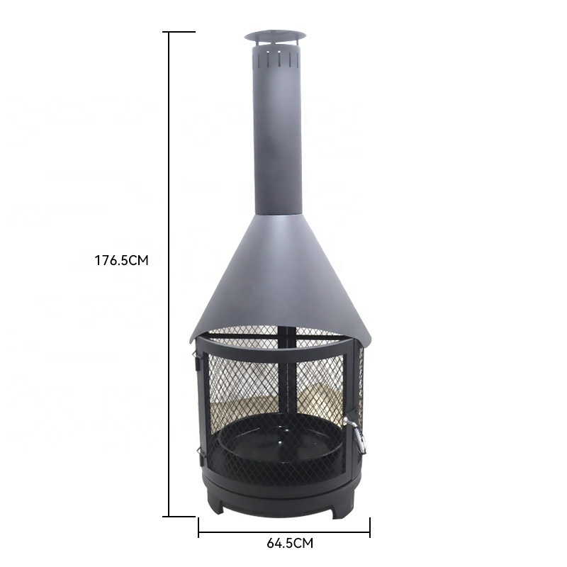 F09 Indoor Outdoor Chimney Portable High Round Net Visible Firepit Wood Burner Fire Pits