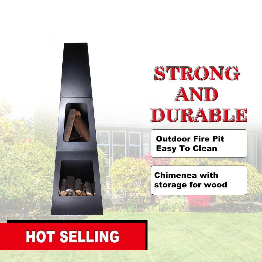 Chimney Garden Outdoor Fire Pit Black Wood Burning steel Metal Fire Pit