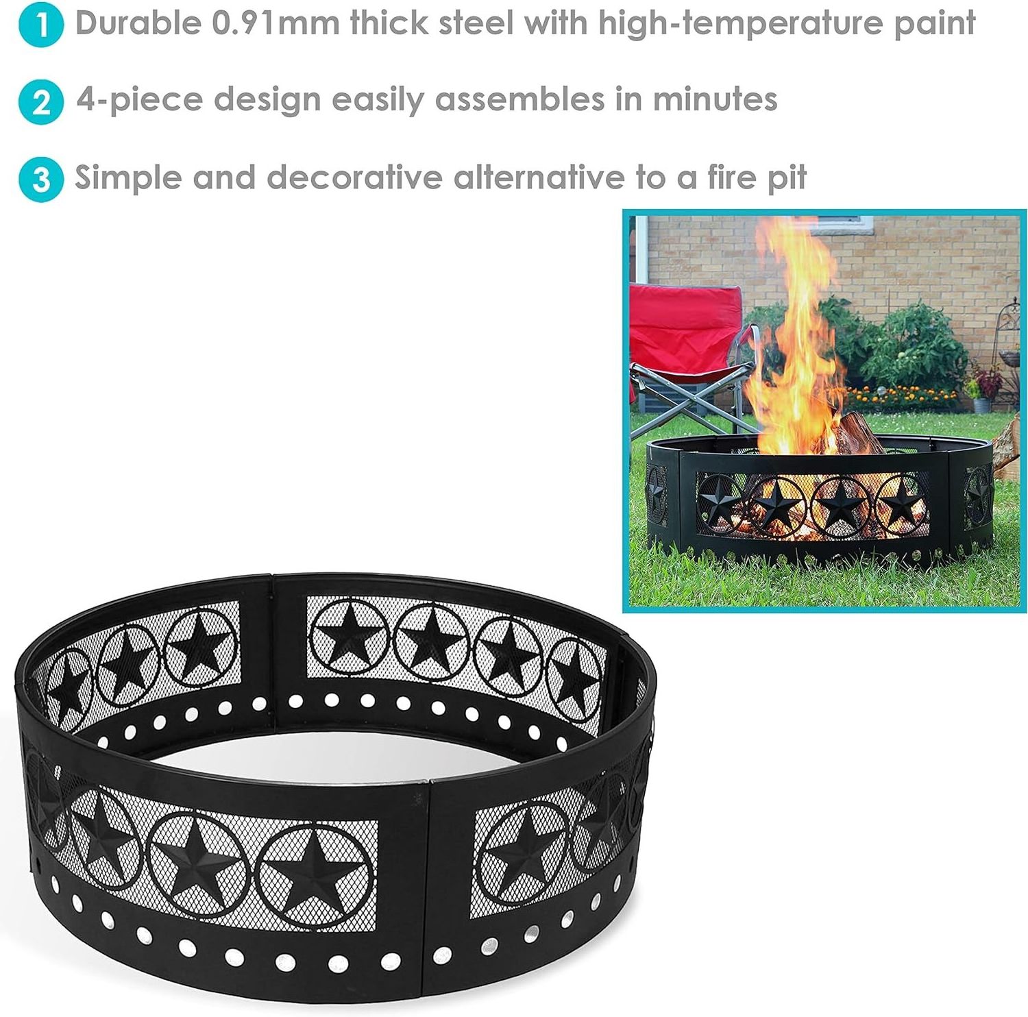 36 inch fire ring heavy duty steel metal rim patio backyard campfire rings