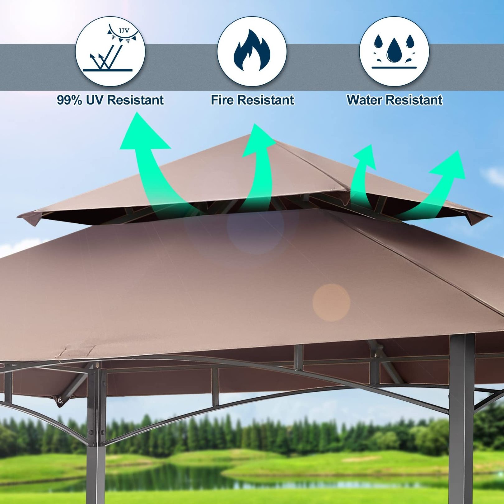 Wholesale Steel Double Tiered Canopy Waterproof BBQ Gazebo Shelter Outdoor Garden Grill Canopy