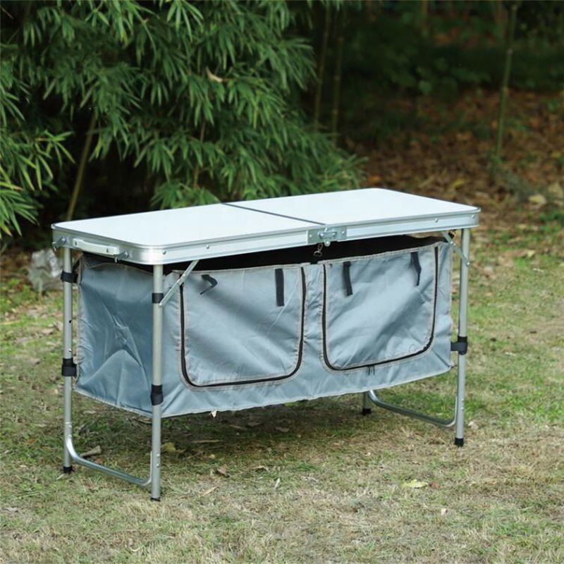 Camping Cupboards Adjustable Height Outdoor Garden Cabinet Table Aluminum Suitcase Folding Kitchen Picnic Table