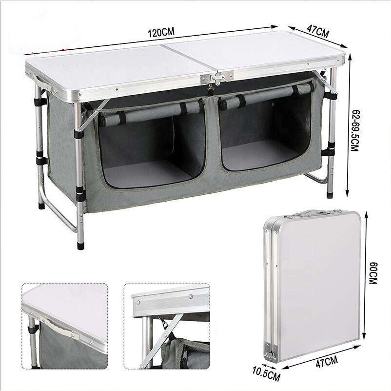 Camping Cupboards Adjustable Height Outdoor Garden Cabinet Table Aluminum Suitcase Folding Kitchen Picnic Table