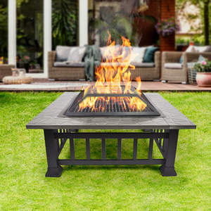 Outdoor Wood-Burning Fire Pit Metal Firepit Square Table Backyard Patio Garden Stove Wood Burning Fire Pit With Bbq Grill