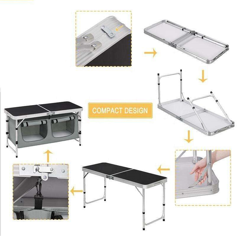 Camping Cupboards Adjustable Height Outdoor Garden Cabinet Table Aluminum Suitcase Folding Kitchen Picnic Table