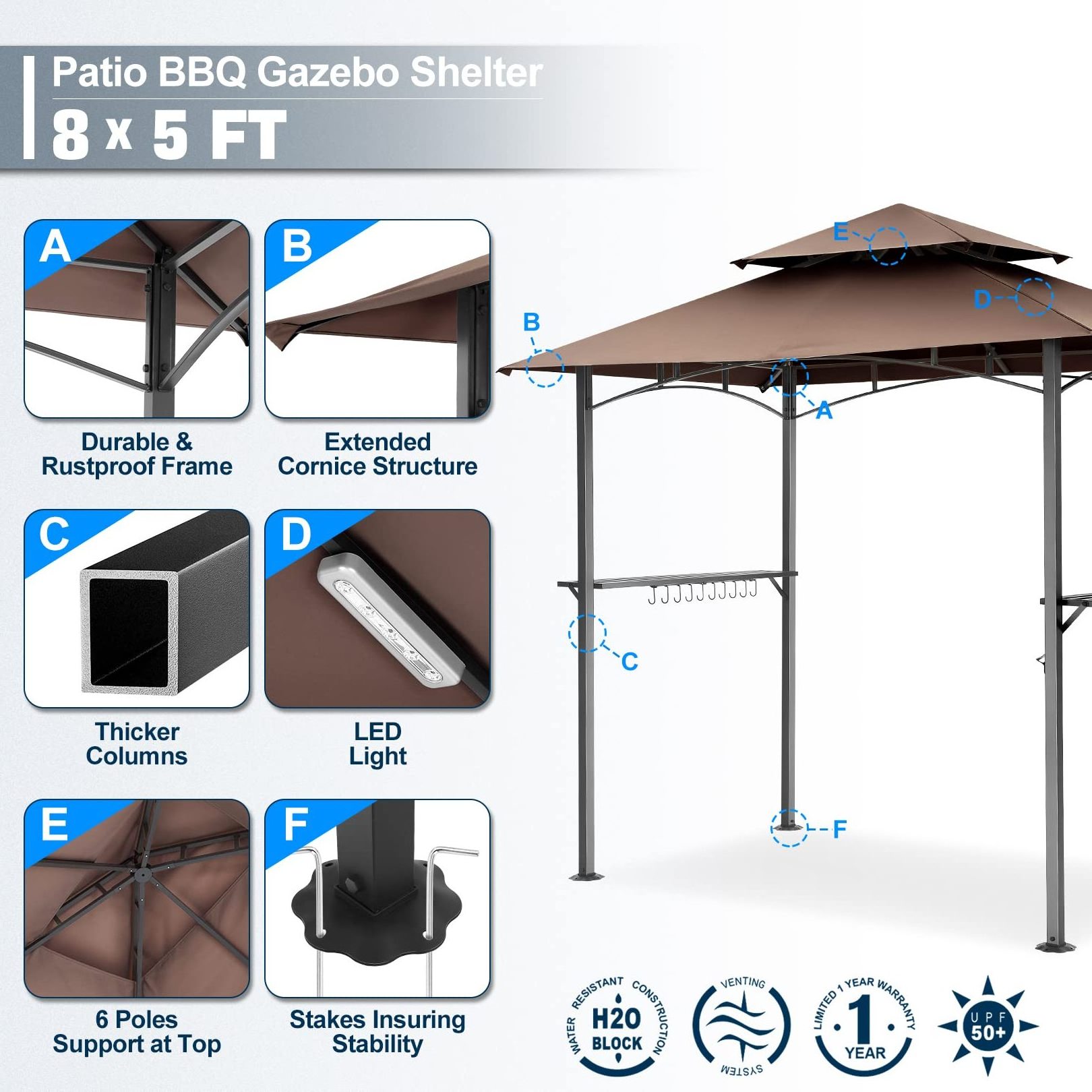 Wholesale Steel Double Tiered Canopy Waterproof BBQ Gazebo Shelter Outdoor Garden Grill Canopy