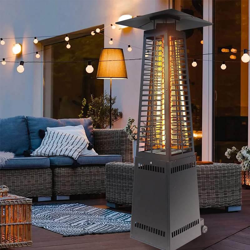 Patio Heater Freestanding Wood Pellet Burning Stove Flame Heater Outdoor Pellet Heater