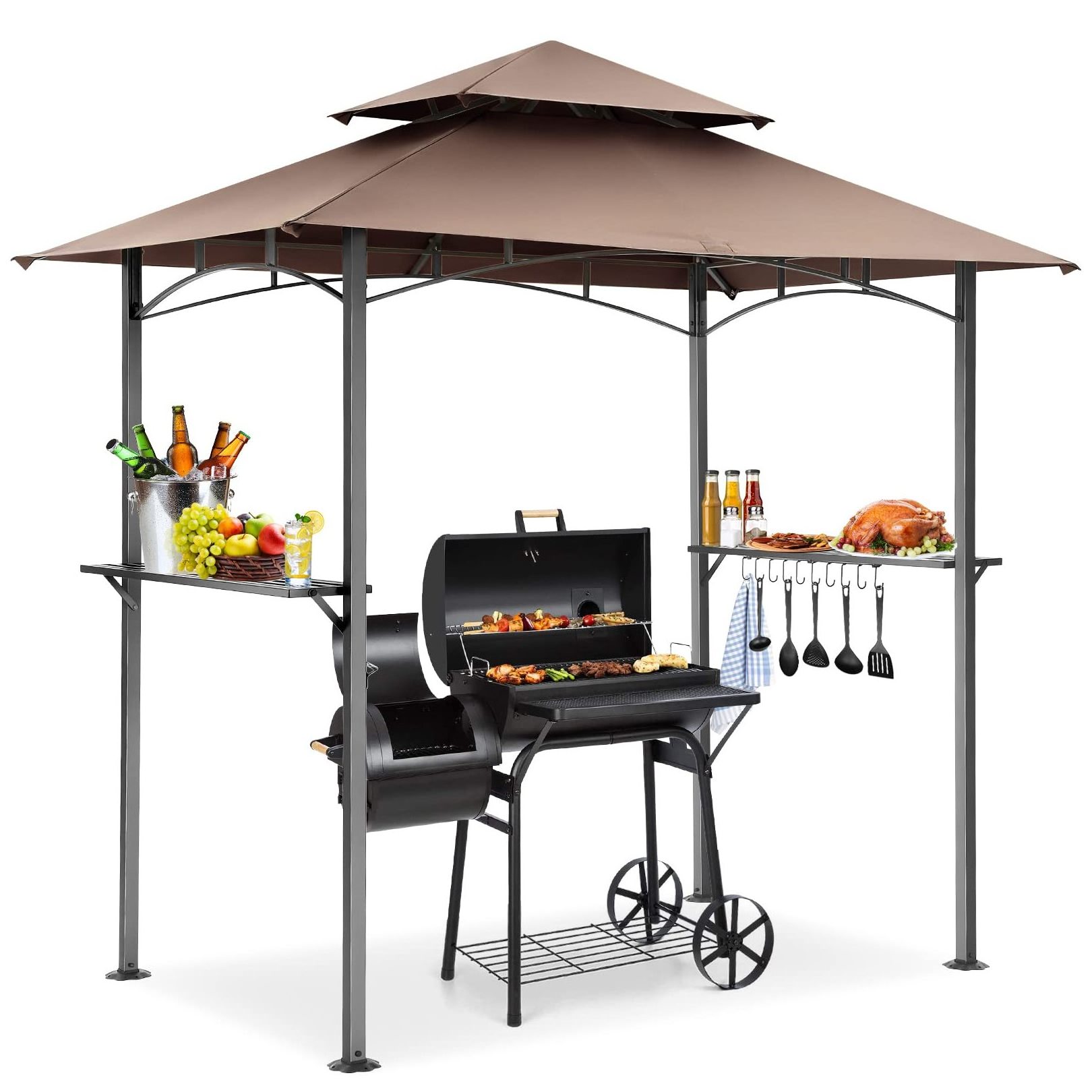 Wholesale Steel Double Tiered Canopy Waterproof BBQ Gazebo Shelter Outdoor Garden Grill Canopy