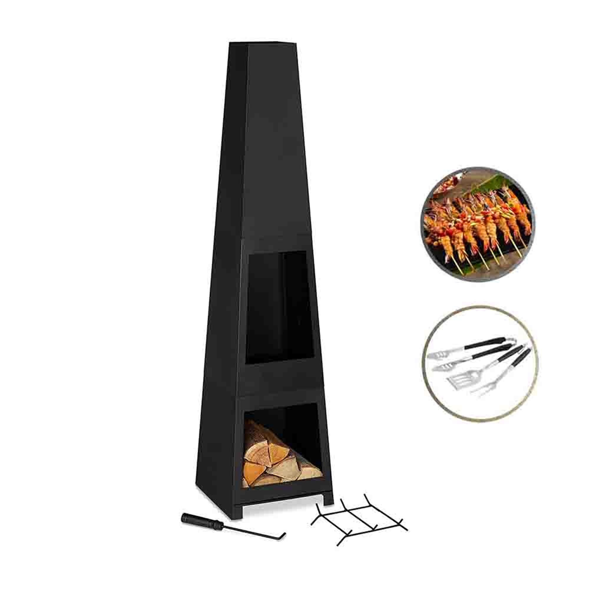 Chimney Garden Outdoor Fire Pit Black Wood Burning steel Metal Fire Pit