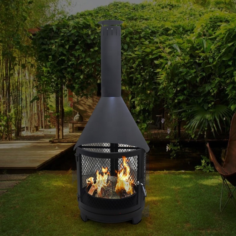 F09 Indoor Outdoor Chimney Portable High Round Net Visible Firepit Wood Burner Fire Pits