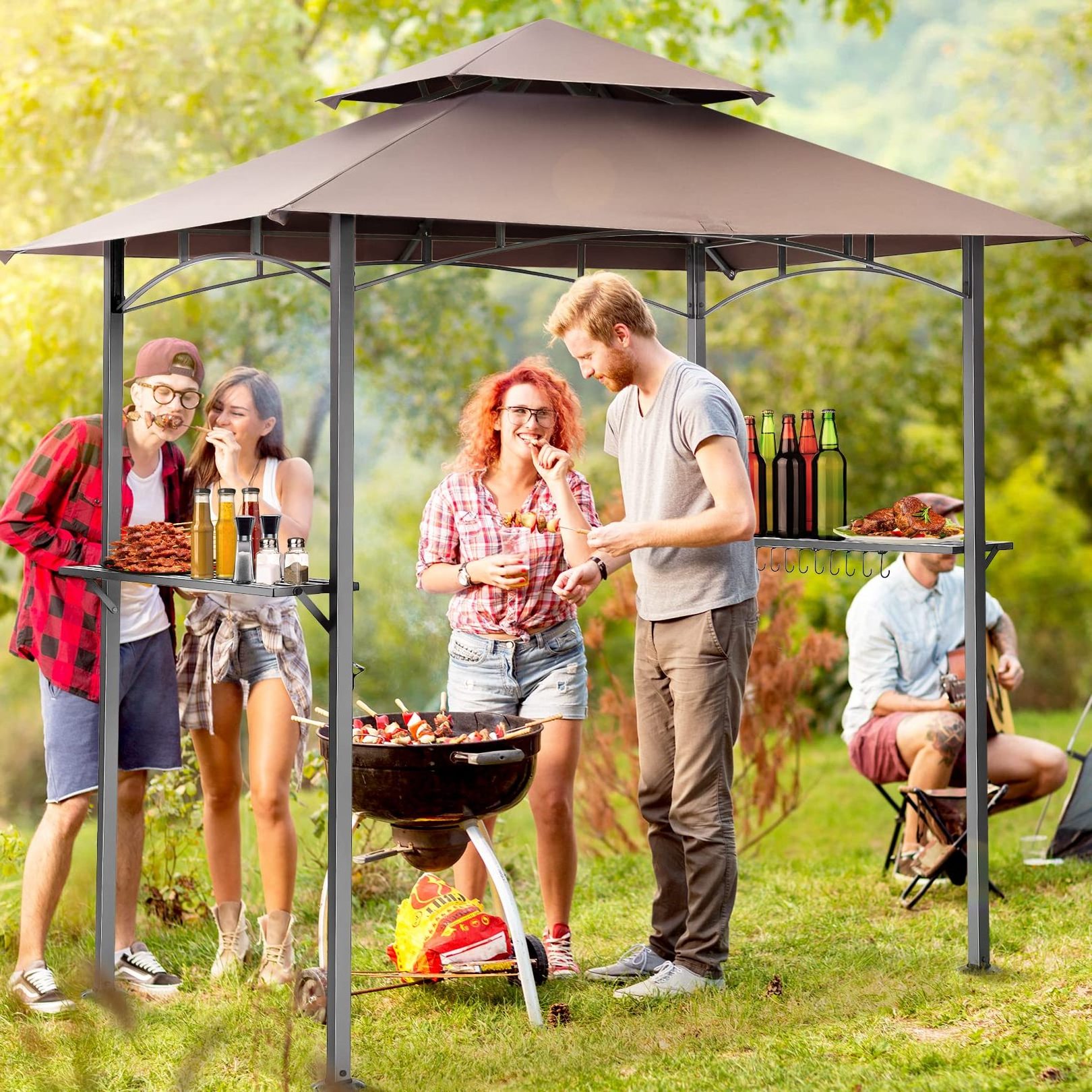 Wholesale Steel Double Tiered Canopy Waterproof BBQ Gazebo Shelter Outdoor Garden Grill Canopy