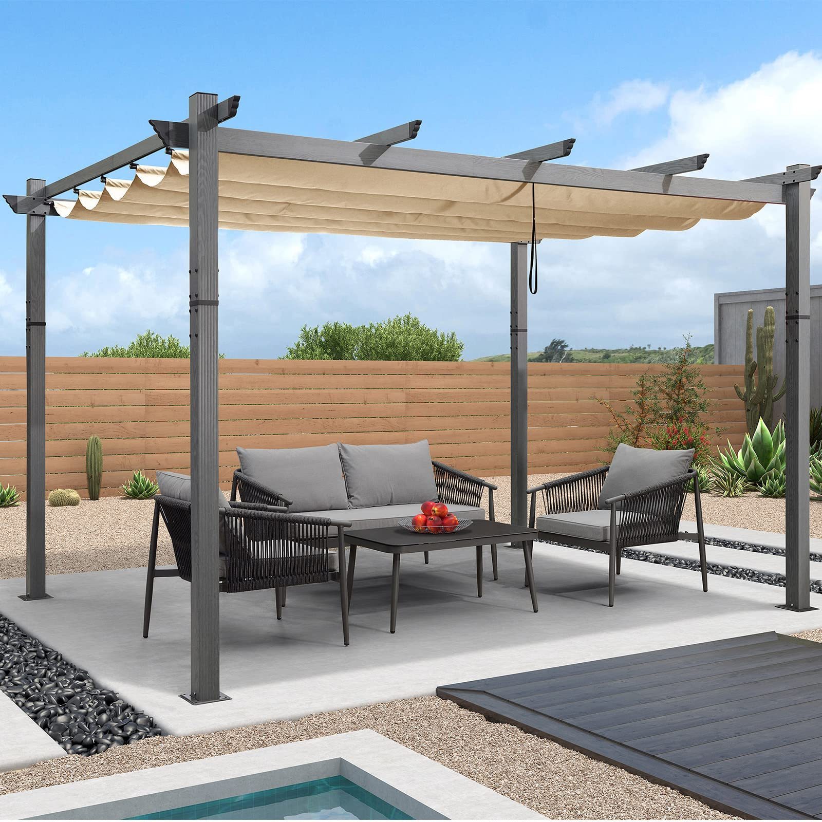 Waterproof Louver Roof System Kits Outdoor Gazebo Garden Bioclimatic Aluminium Pergola Custom Metal Beach Wood