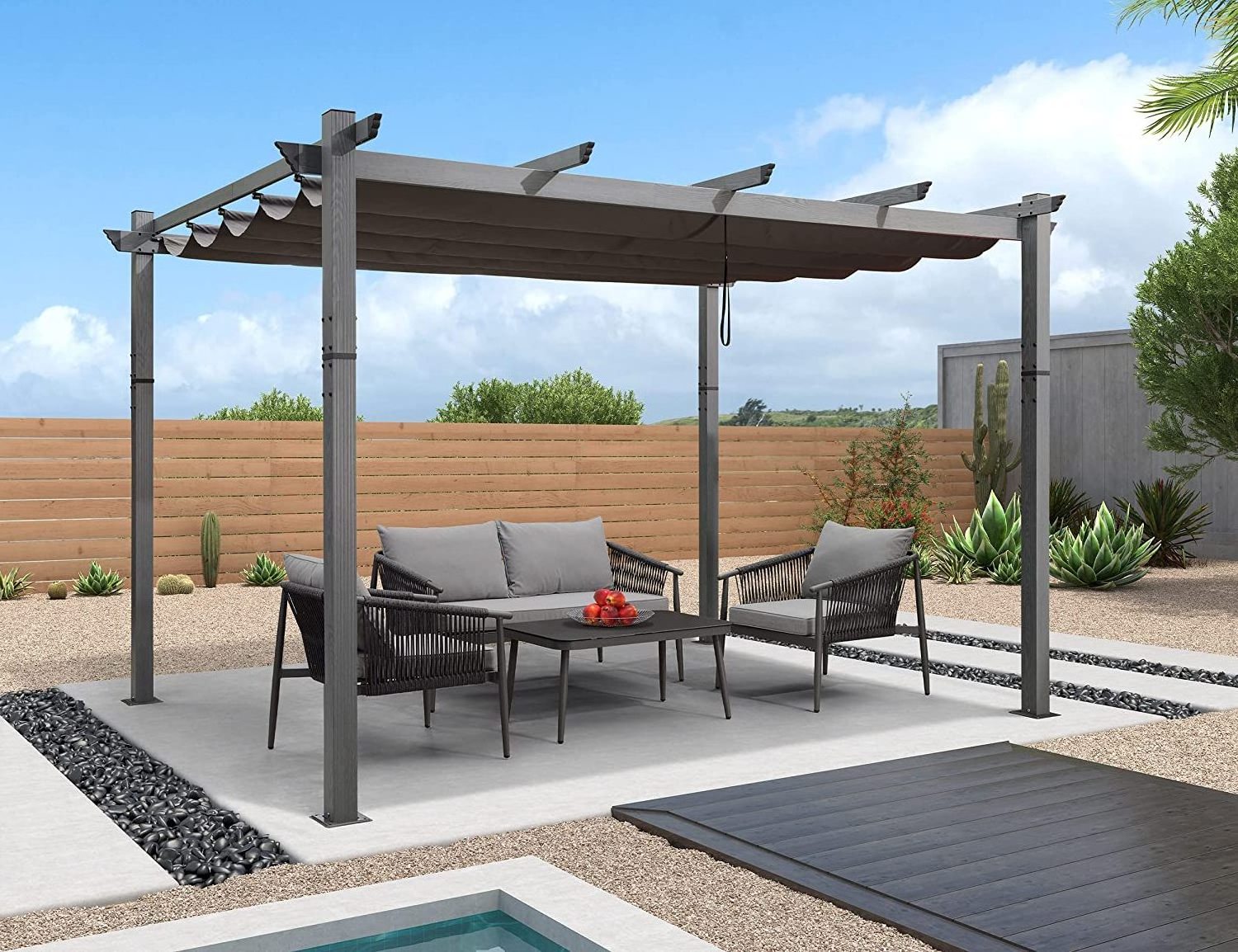 Waterproof Louver Roof System Kits Outdoor Gazebo Garden Bioclimatic Aluminium Pergola Custom Metal Beach Wood