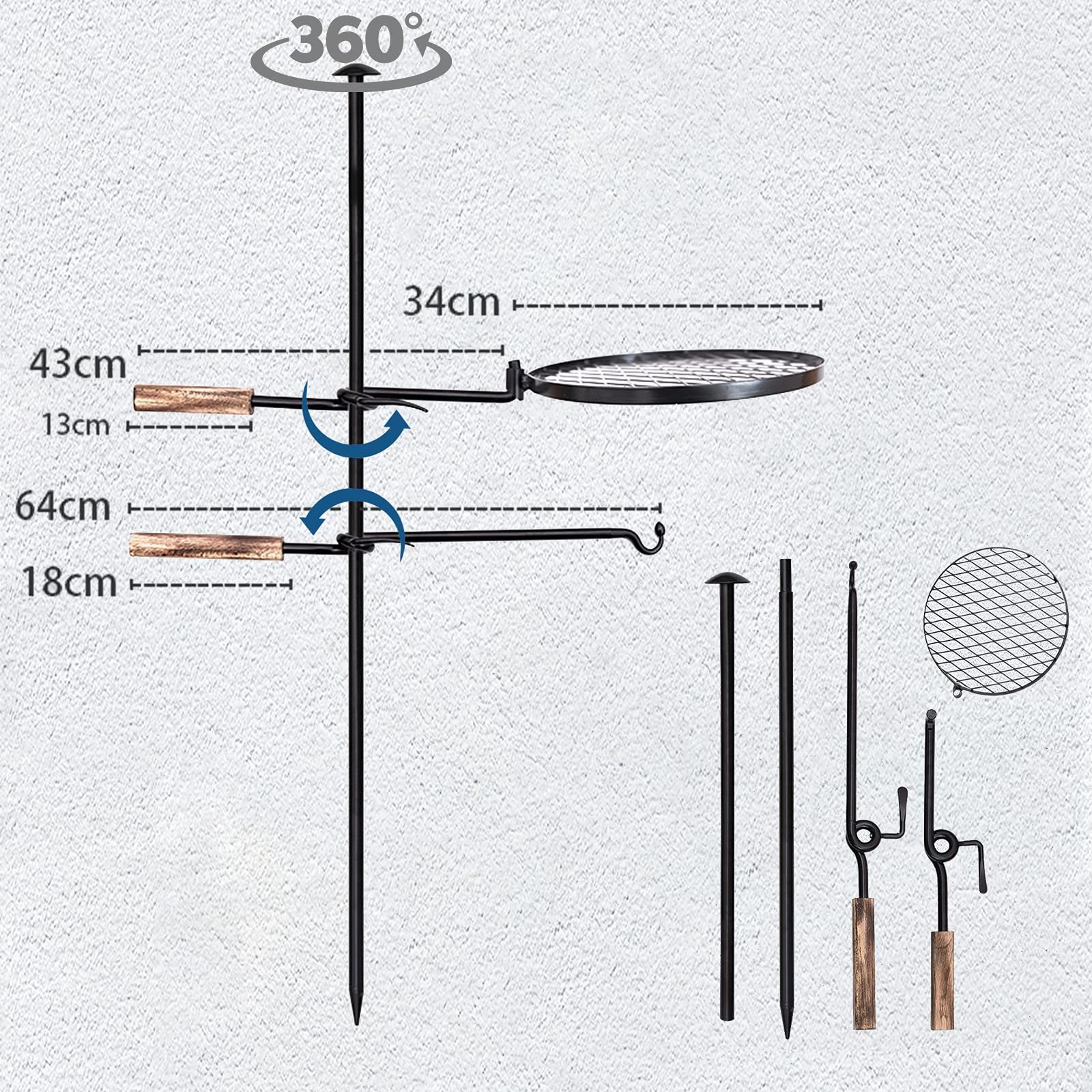 Fire Pit Grill, Adjustable Swivel Campfire Grill Heavy Duty BBQ Steel Grate, Over Fire Camping Grill for Outdoor Barbecue