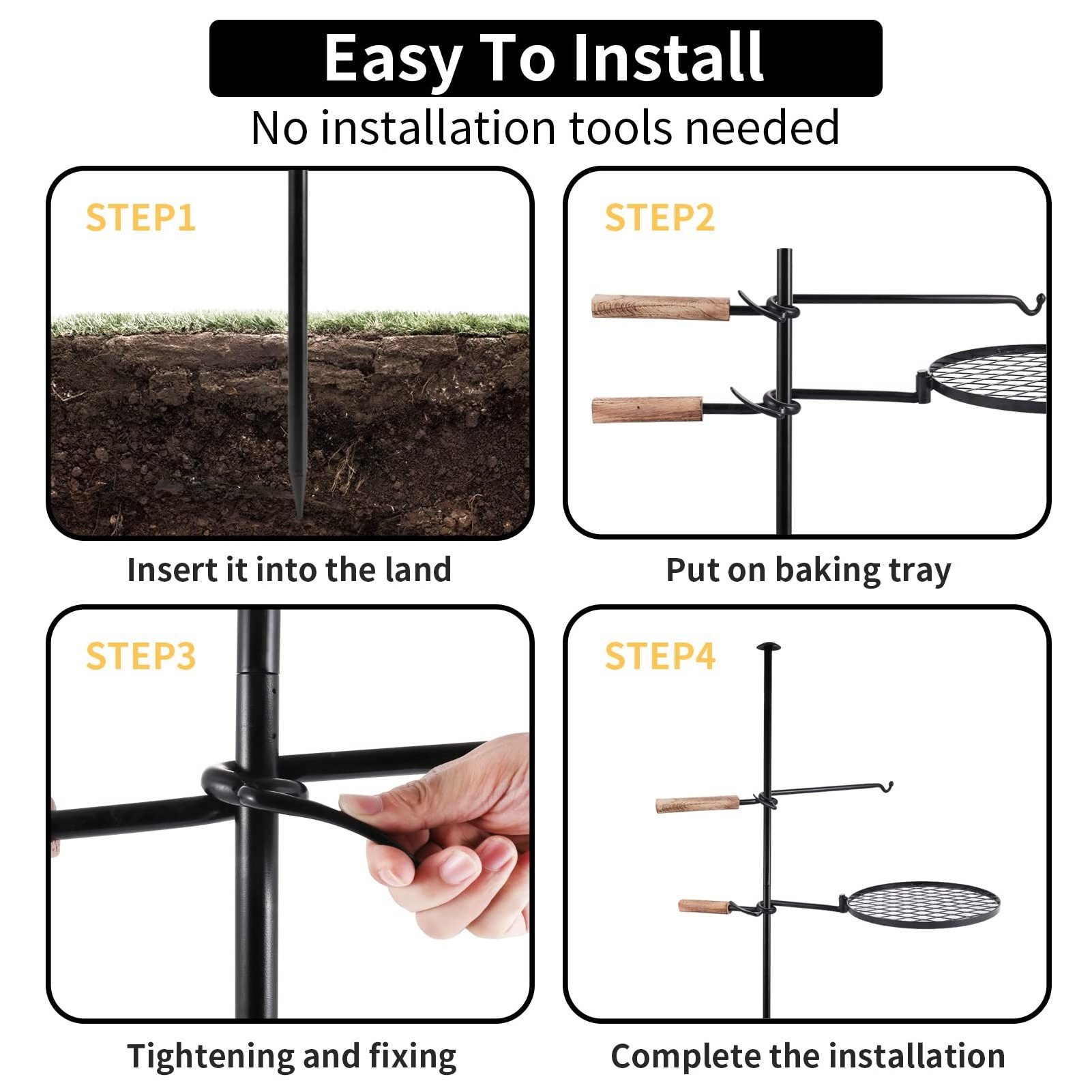 Fire Pit Grill, Adjustable Swivel Campfire Grill Heavy Duty BBQ Steel Grate, Over Fire Camping Grill for Outdoor Barbecue