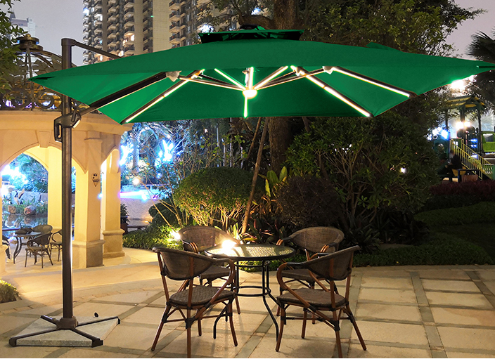 High Quality Wholesale Custom Cheap Light Energy Patio Solar Umbrella With Crank And Led Lights