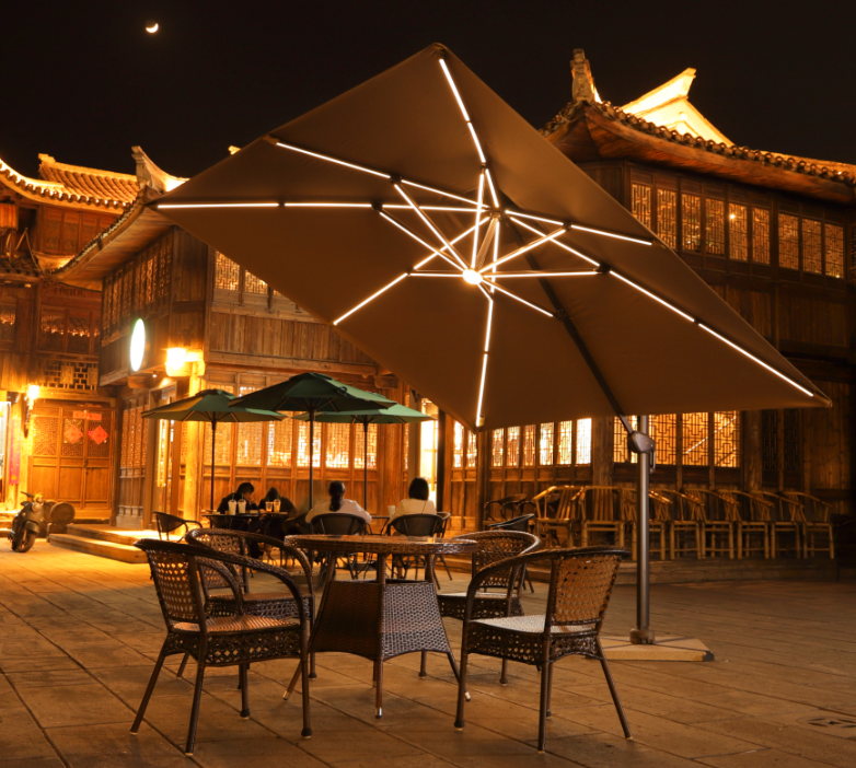 High Quality Wholesale Custom Cheap Light Energy Patio Solar Umbrella With Crank And Led Lights