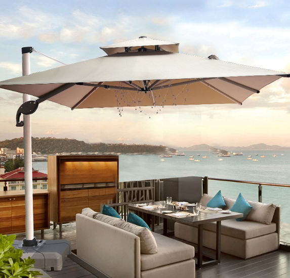 Garden Restaurant Cafe Hotel Umbrellas & Bases 3x3/2.5x2.5m Outdoor Foldable Parasol Cantilever Patio Umbrella