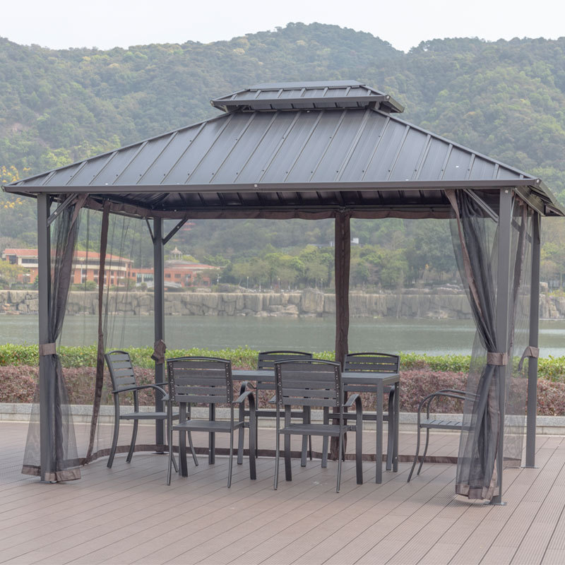 Tuoye Outdoor High Quality Popular Solid Metal Roof  3*3.6/3*4.2m Sunshade Gazebos With Mosquito Net Outdoor Pavilion Tent