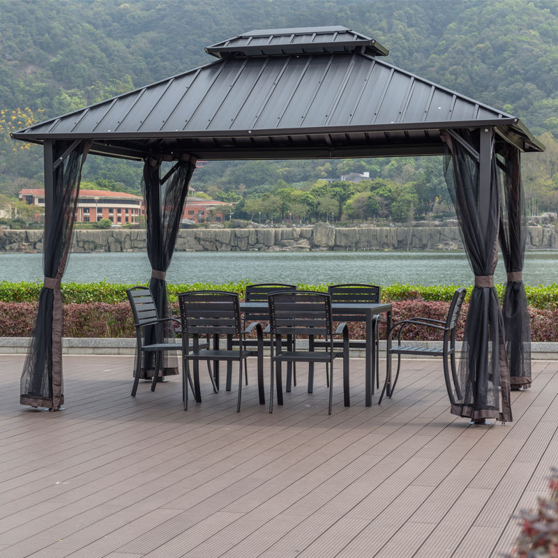 Tuoye Outdoor High Quality Popular Solid Metal Roof  3*3.6/3*4.2m Sunshade Gazebos With Mosquito Net Outdoor Pavilion Tent