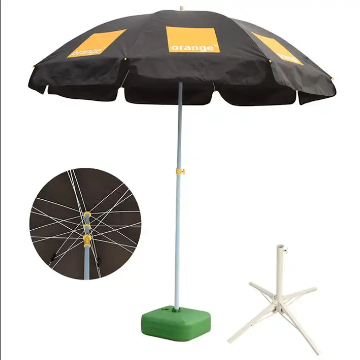 Ty Logo Customized Promotional Patio Parasol With Base Silver Coating Outdoor Sun Beach Plastic Tip Unbreakable Umbrella