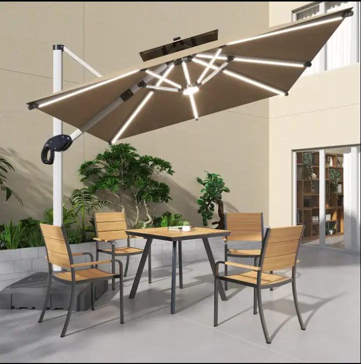 Ty Outdoor Sun Solar LED Panels Light Patio Roma Parasol Roman Umbrella For Garden Shading