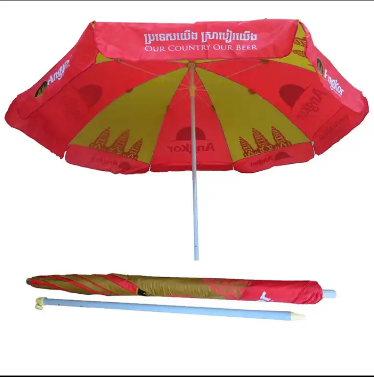 Tuoye Custom Design Printed Promotional Beach Parasol Umbrellas With Fringe Stripes Lightweight Wind Resistant