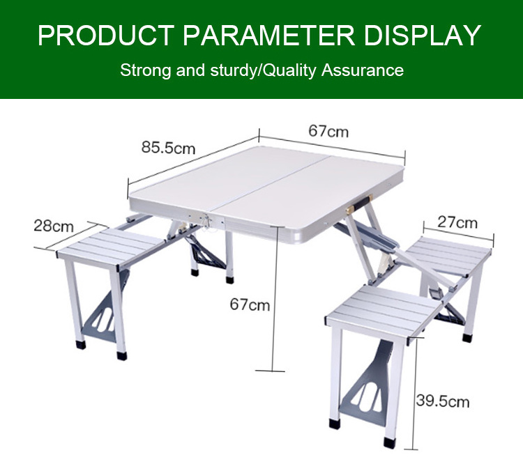 Ty Foldable Camping Picnic Table Set with Four Chairs and Umbrella Hole, 4-Seats Aluminum Fold Up Travel Picnic table