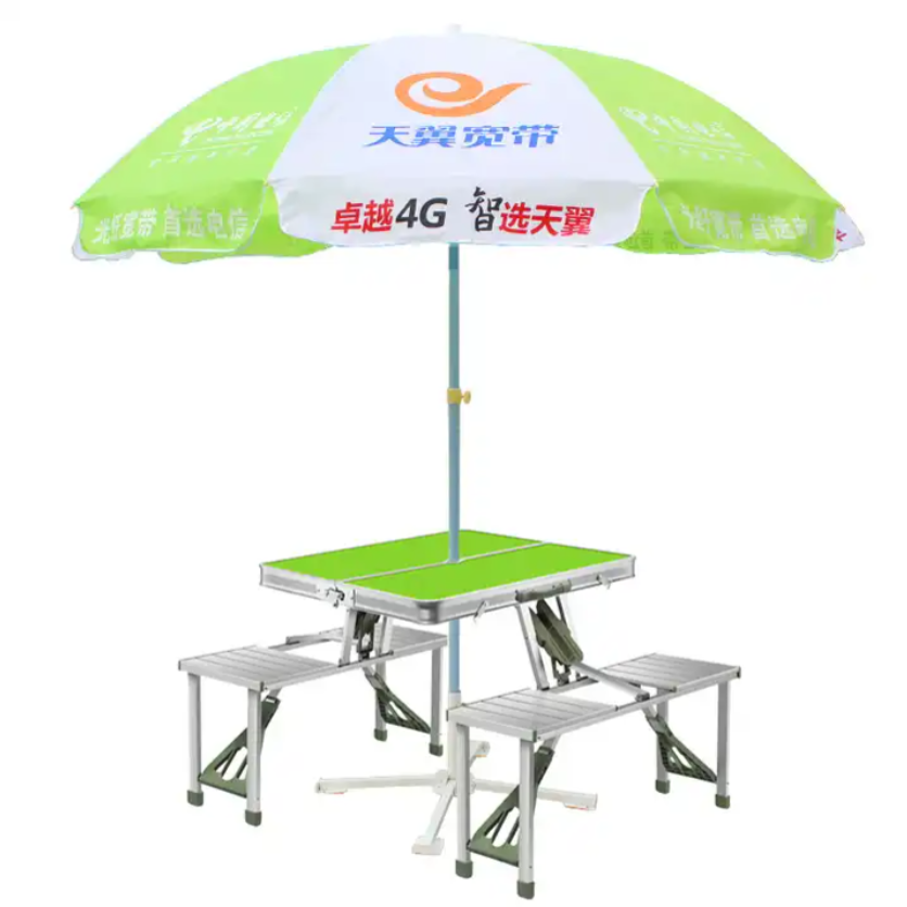 Ty Foldable Camping Picnic Table Set with Four Chairs and Umbrella Hole, 4-Seats Aluminum Fold Up Travel Picnic table