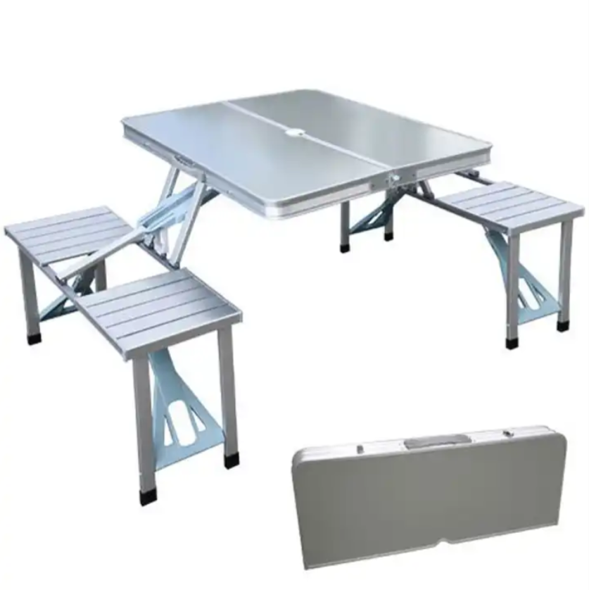 Ty Foldable Camping Picnic Table Set with Four Chairs and Umbrella Hole, 4-Seats Aluminum Fold Up Travel Picnic table