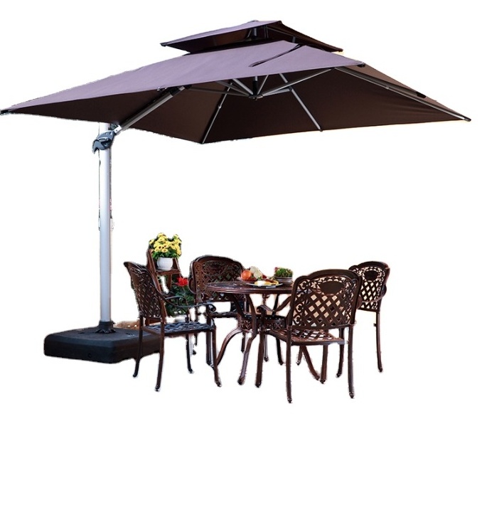 Tuoye luxury 3x4m sided pole cantilever sun parasol waterproof garden umbrella outdoor with led