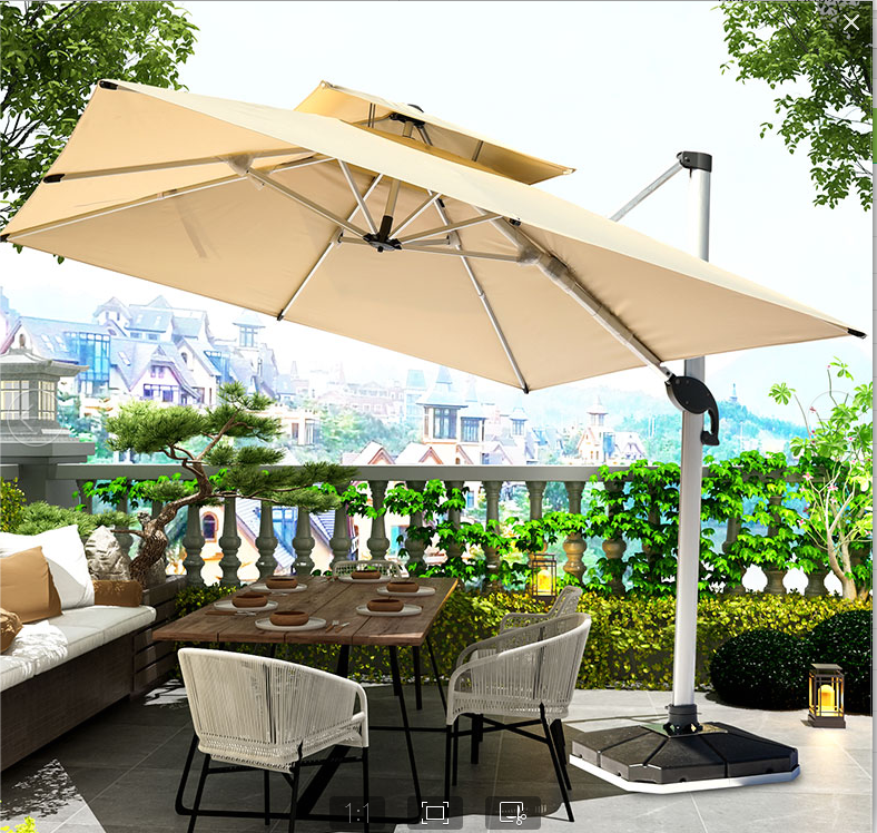 Tuoye luxury 3x4m sided pole cantilever sun parasol waterproof garden umbrella outdoor with led