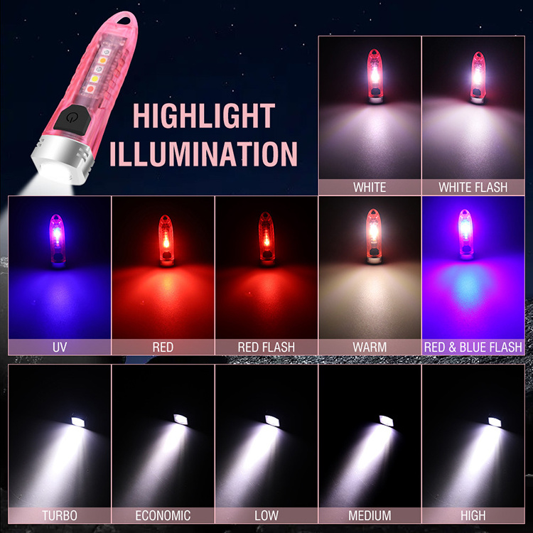 2023 Boruit V1 12 Modes Keychain Emergency Led Flashlight Multifunctional IPX6 Type-c Rechargeable Mini Flashlight UV Lantern