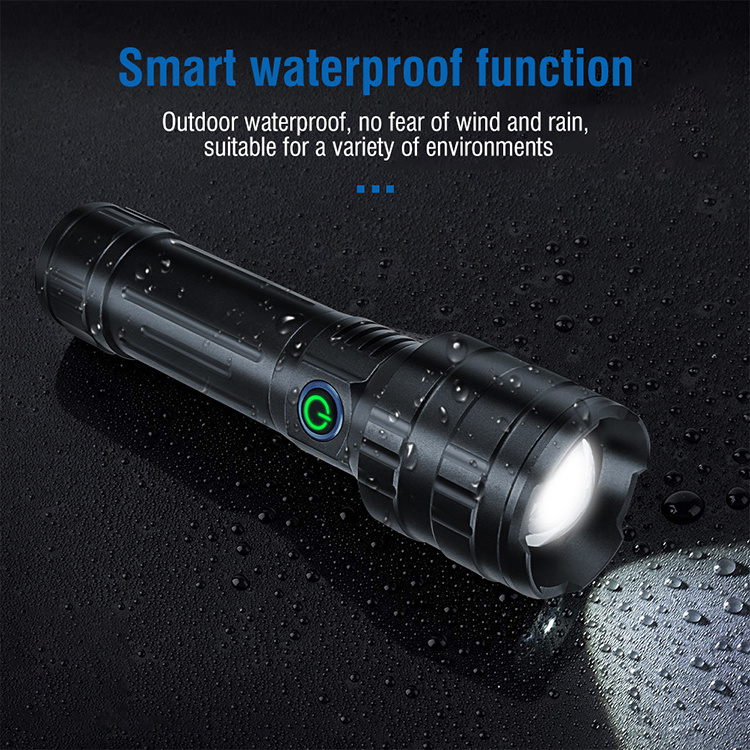 High Power 5000 Lumens rechargeable flashlight 500M long beam range IPX6 waterproof  display charging indicator function torch