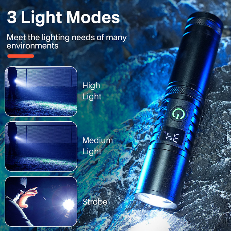 Boruit 200m white laser Zoomable long range Rechargeable Led Flashlight Waterproof Portable Led Lantern Torch Light Flashlights