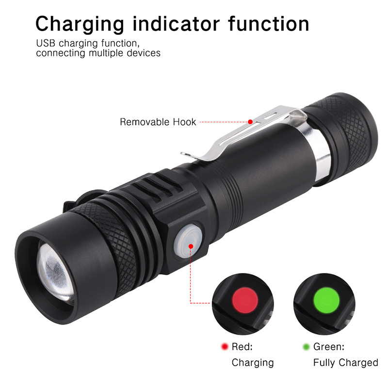 Boruit high quality tactical flashlight led torch light 1200 lumens usb rechargeable zoomable led flashlight for camping