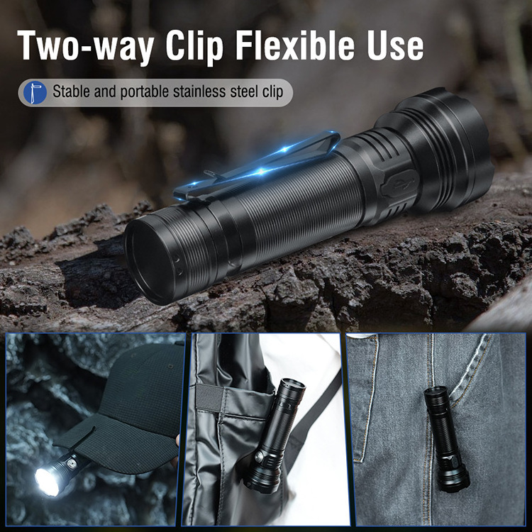 Boruit 2024 New High bright 2500 Lumen Portable Waterproof USB C Rechargeable flashlights with Two-way Clip