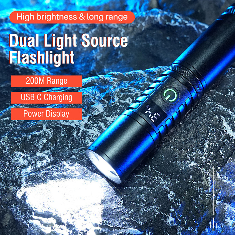 Boruit 200m white laser Zoomable long range Rechargeable Led Flashlight Waterproof Portable Led Lantern Torch Light Flashlights