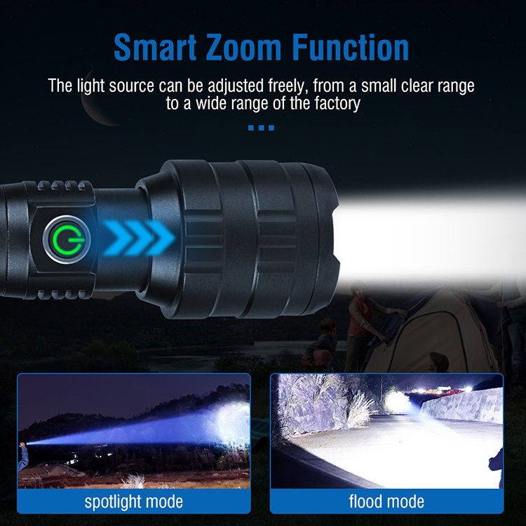 High Power 5000 Lumens rechargeable flashlight 500M long beam range IPX6 waterproof  display charging indicator function torch