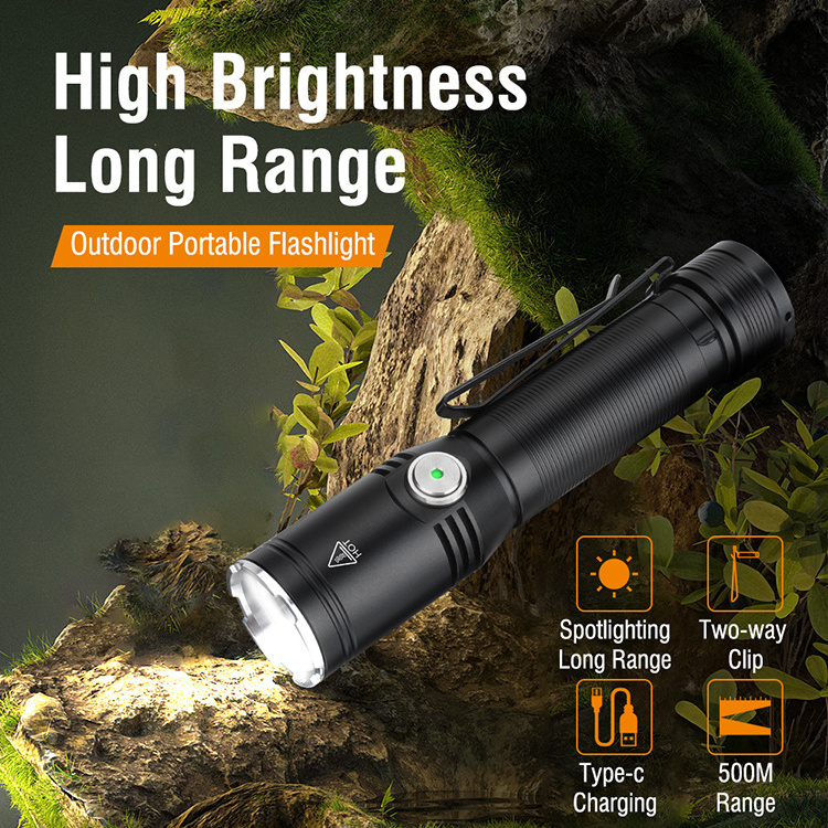 BORUiT New 42hrs Working Time EDC Handheld Flashlight Rechargeable LED Flashlight With Clip,Memory Function