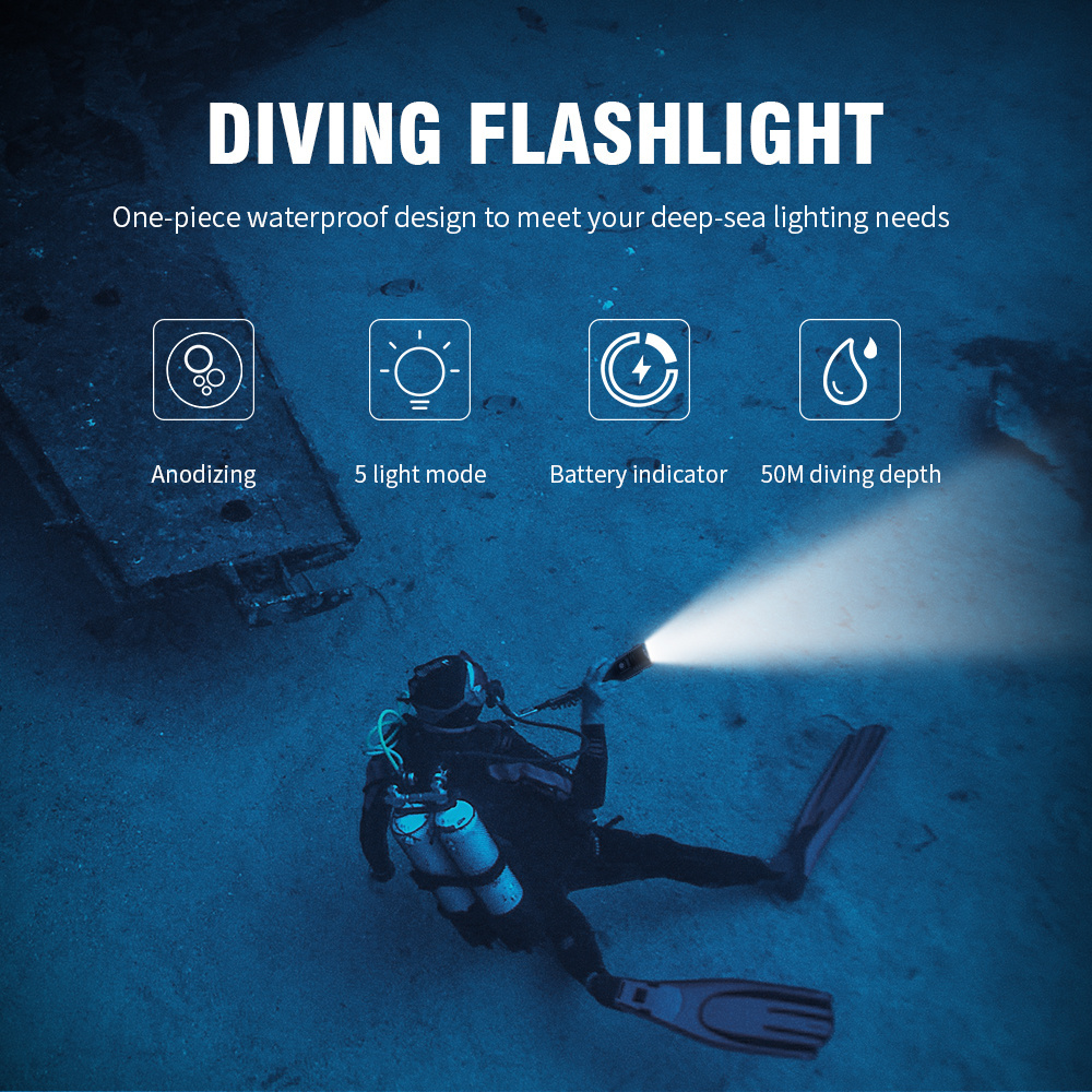 High Brightness 800 Lumen Portable Underwater Torch L2 LED Diving Flashlight with Magnet switch